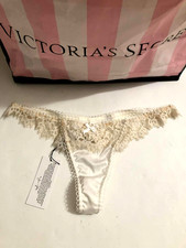 VS For Love Lemons Skivvies Faye Lace Thong Pantie White/Ivory NWT