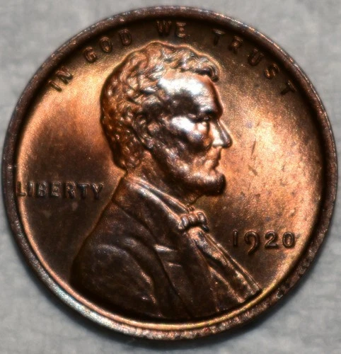 Brilliant Uncirculated 1920-P Lincoln Cent, Razor-Sharp, Red-Brown specimen.