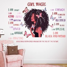 5 Sheets Black Girl Wall Decal Inspirational Quote Butterfly Sticker Motivati...