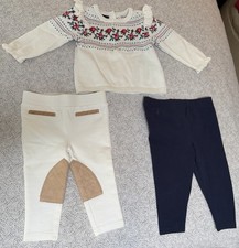 Janie & Jack Fair Isle Sweater with Ruffle + RL Navy & J&J Equestrian Pants