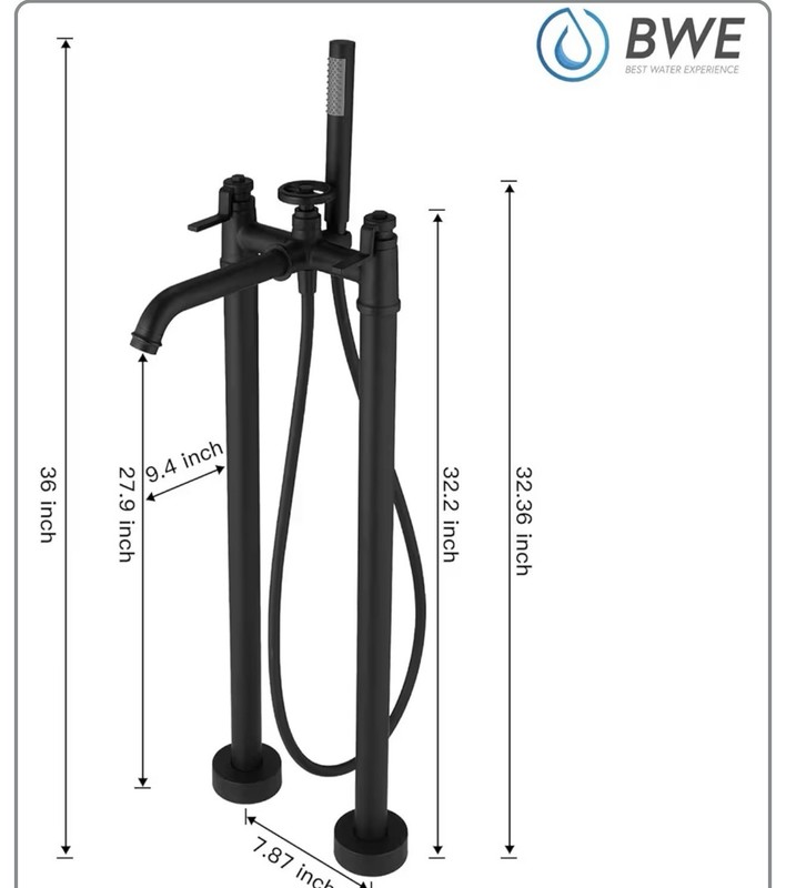 BWE Floor Mount Freestanding Bathtub Faucets Black Solid Brass Single Handl (