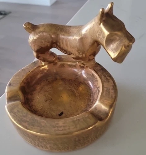 Vintage Stangl Schnauzer Scottie Dog Ashtray Antique Gold 2089