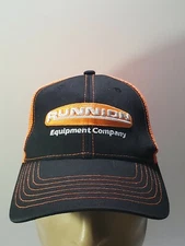 Runnion Equipment Company Adjustable Strap Hat Cap Black Orange Trucker Towsleys