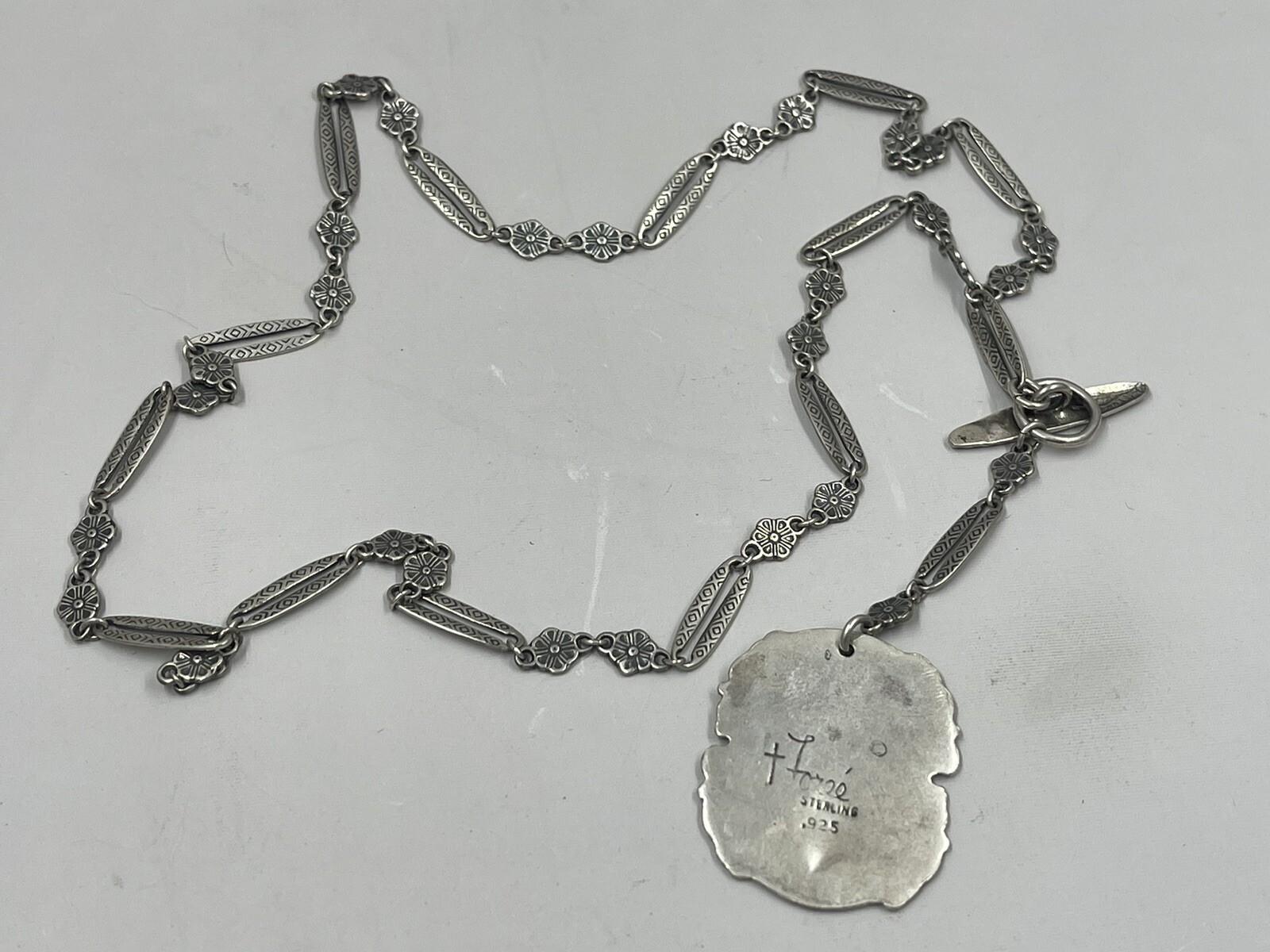 Vintage T Foree Hunsicker 925 Sterling Silver Luggage Tag Necklace For