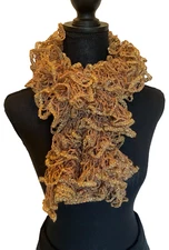 Ob.D.  Handmade, Hand Knit Gingerbread Metallic Sparkle, Lace Ruffle Dress Scarf