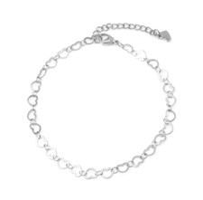 Stainless Steel Silver Heart Link Chain Adjustable 10" Anklet Ankle Bracelet