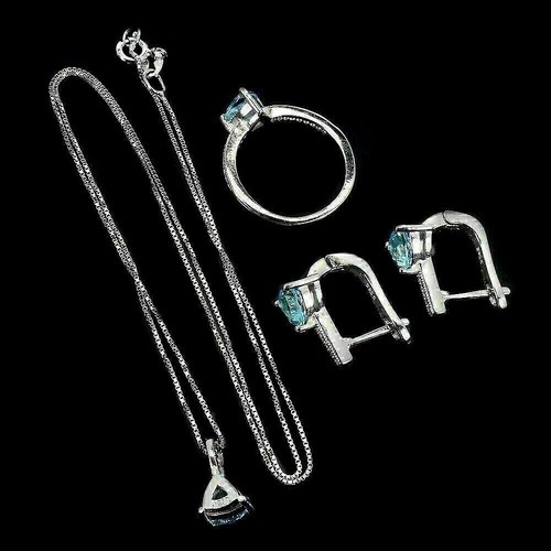 Sterling Silver Earring Necklace Ring Topaz Genuine Natural Gems Size P 1/2 US 8 - Picture 24 of 24
