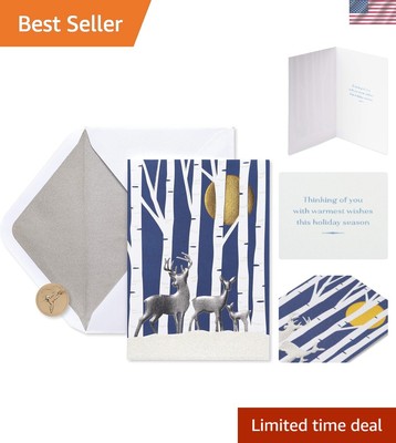 Elegant 12-Count Boxed Holiday Cards with Envelopes - Thinking of You with Deer