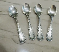 Sterling Silver Louis XV by Whiting  set of 4 Demitasse Spoons 3 7/8"