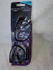 MAGNIVISION BY FOSTER GRANT 2.00 READING GLASSES WITH CASE PURPLE