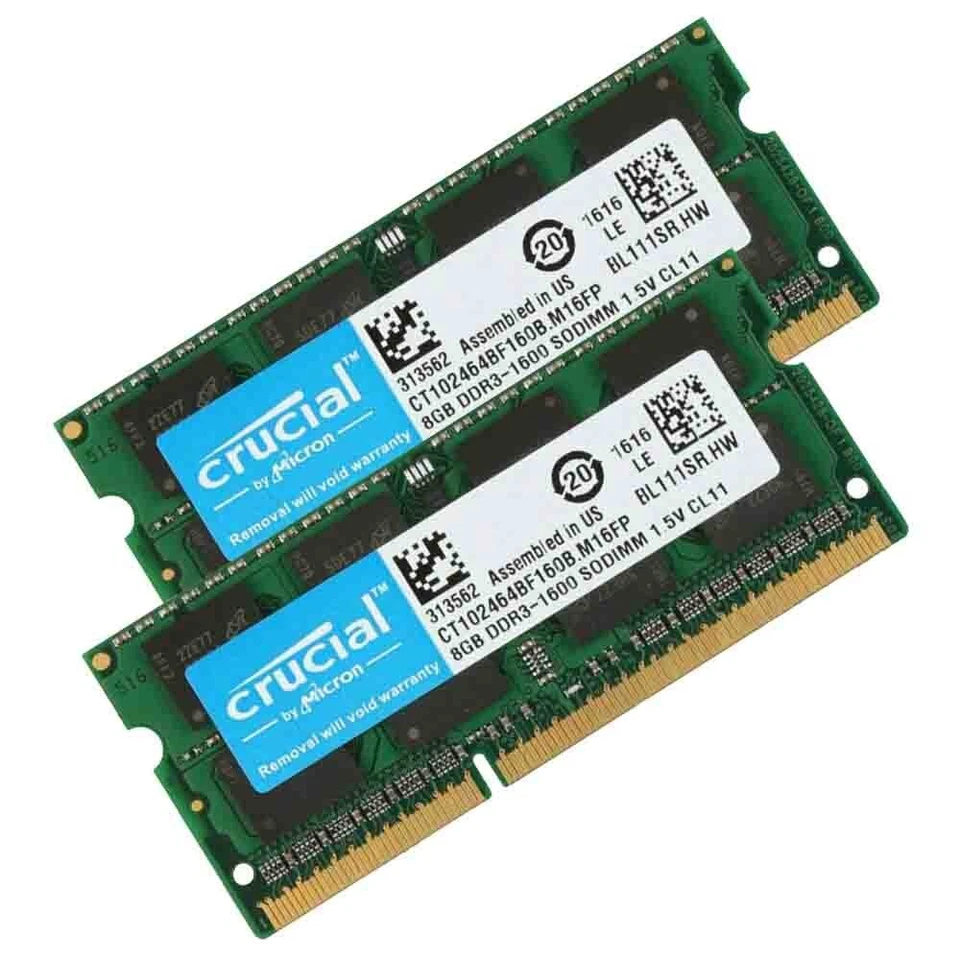 16GB Kit 2x8GB 4GB PC3-12800S 2Rx8 DDR3 1600MHz 204Pin Laptop Memory Crucial LOT - Image 3 of 4