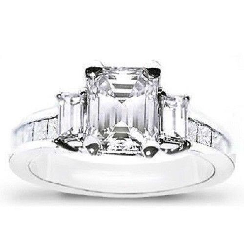 3,00 kt Smaragdschliff Diamant Verlobungsring 14 K Weißgold simuliert in Größe 5,5 - Bild 1 von 3