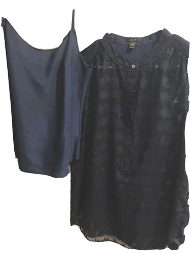 J.Crew Navy Blue 1/2 Button Up Sleeveless Sheer Top Blouse w Cami Top Size 4 - Picture 8 of 9