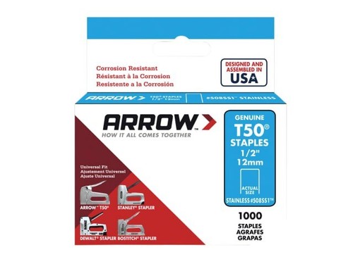 Arrow A508SS T50 Agrafes Acier Inoxydable 508SS 12mm (1 / 2in)(Boite 1000) - Photo 2 sur 3