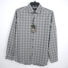 Hart Schaffner Marx Men's Long Sleeve Shirt M Gray Black White Plaid NWT 98.50