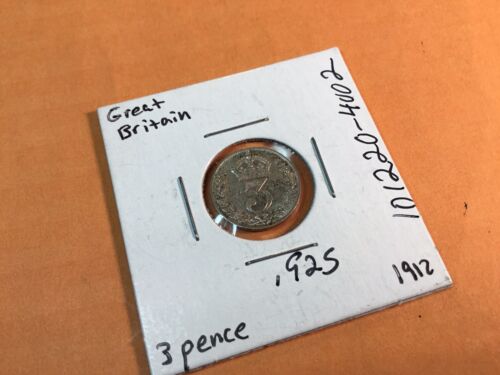 1912-Great Britian-3 Pence 90% Silver Coin-101220-4002