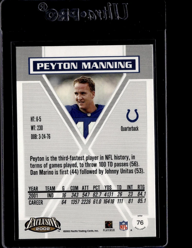 2002 Pacific Exclusive #76 Peyton Manning - Image 2 of 2