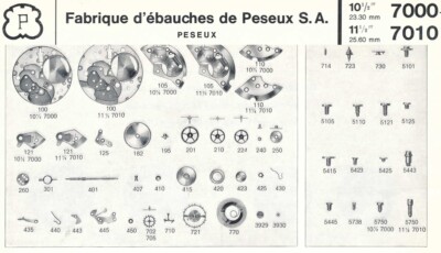 PESEUX WATCH PARTS 7001, 7000, 7060, 7040, 7020, 140, 170, 180, 320, 330, 340
