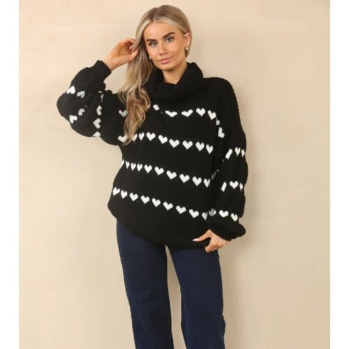 Damen Frauen Oversize Grobstrick Herz Pullover Langarm Pulli Tops - Bild 5 von 16