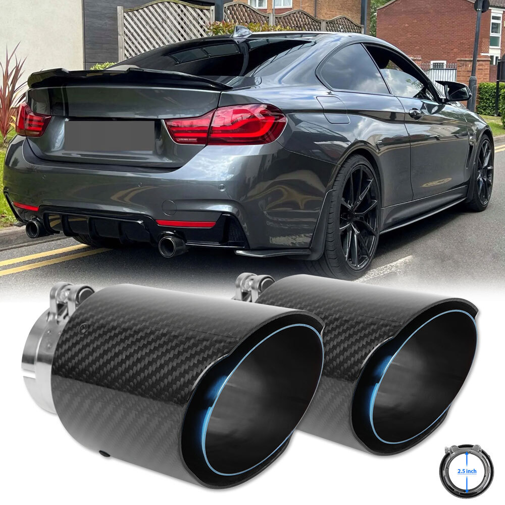 Top10 Racing Blue Flame Led Exhaust Muffler Tip Carbon Fiber Racing Automobile Car Tail Pipe Light 2.5 Inch Inlet 4 Inch Outlet - Straight Style