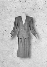 GILMOR $99 Business Skirt Gray Suit Set 2 Piece WOOL Blend PLAID Women's 10 VTG