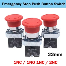XB2 22mm Red Mushroom Head E-STOP Switch Emergency Stop Push Button Switch NO NC