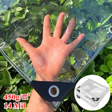 Clear Tarps Heavy Duty PVC Vinyl 14 Mil Thick Waterproof Tarpaulin with Grommets