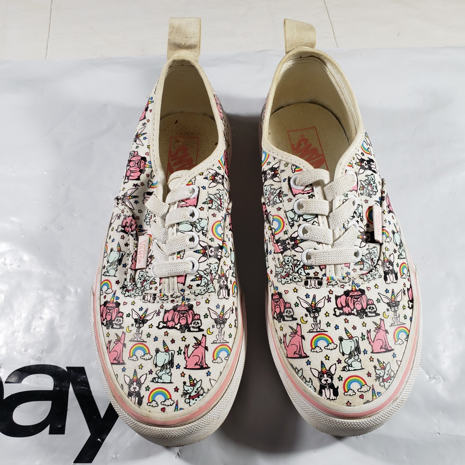Vans Unicorn Rainbow Bulldog Girls Size 3 Lace-Up Loafers Off The Wall-image