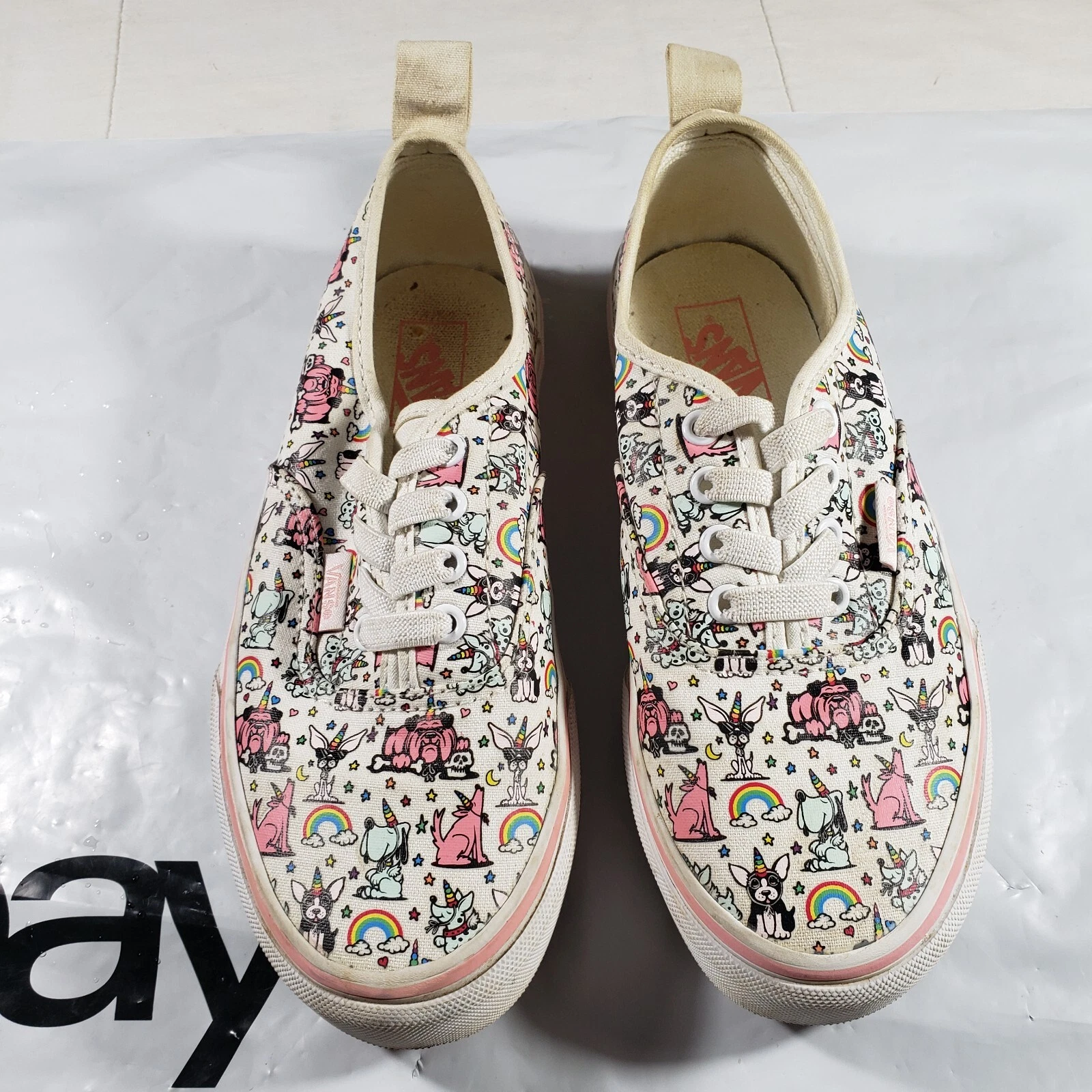 Mocassini stringati Vans Off The Wall unicorno arcobaleno design bulldog ragazze taglia 3