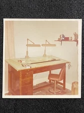Architect Drafting Table Desk And Tools Office Vintage Snapshot Photo