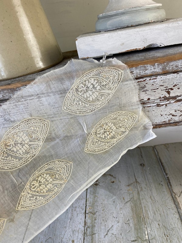 French Antique Voile Tambour lace embroidery embroidered sample page vintage te French Antique Voile Tambour lace embroidery embroidered sample page vintage te
