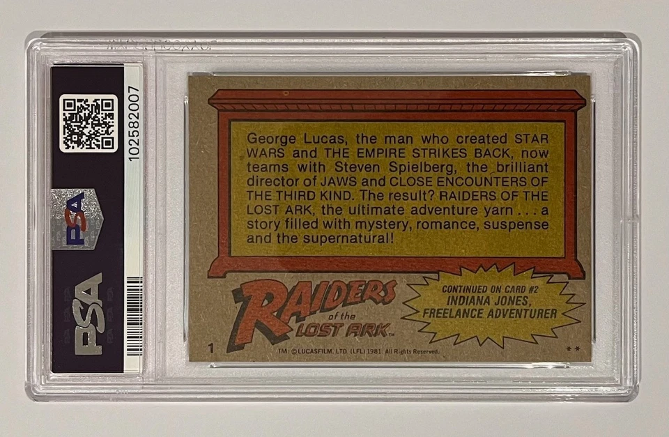 1981 TOPPS RAIDERS OF THE LOST ARK - #1 TITLE CARD - INDIANA JONES: INDY - PSA 8 - Image 2 of 2