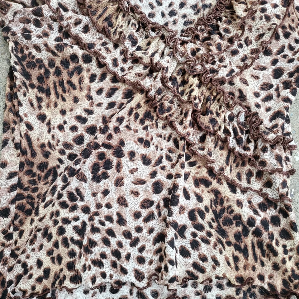 Леопардовый принт блузка рубашка женский размер маленький желтовато-коричневый черный CLIO верхний гепард животное - Изображение 3 из 4
