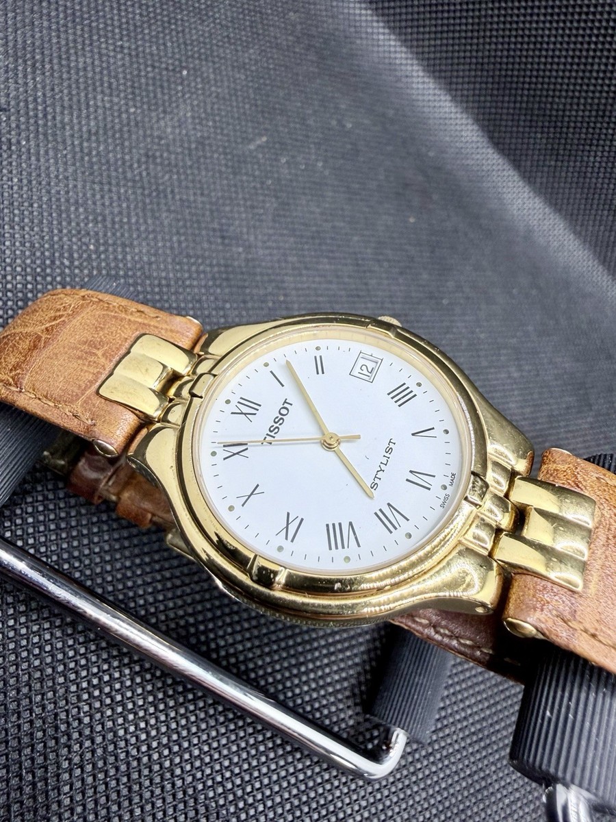 Vintage Tissot Stylist Quartz Watch Gold Tone Roman Dial Sapphire