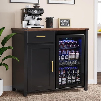 Coffee Bar with Mini Fridge Space Liquor Wine Cabinet for Dorm Kitchen Office