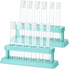 2 Sets Test Tubes with Rack Clear Plastic Caps and 6 Holes Blue 