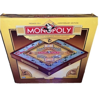 Monopoly Premier 70th Anniversary Deluxe Wood Cabinet Drawers Gold In Box!