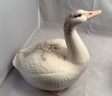 Vintage Floral Signed Ceramic Detailed Duck Bird Goose Hand Painted Handmade