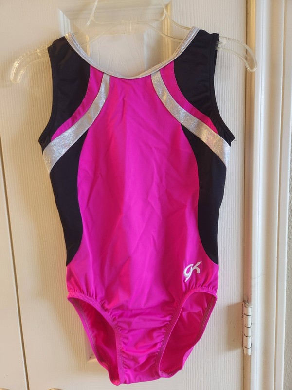 GK Elite Hot Pink/Black Gymnastics Leotard AS Adult Small