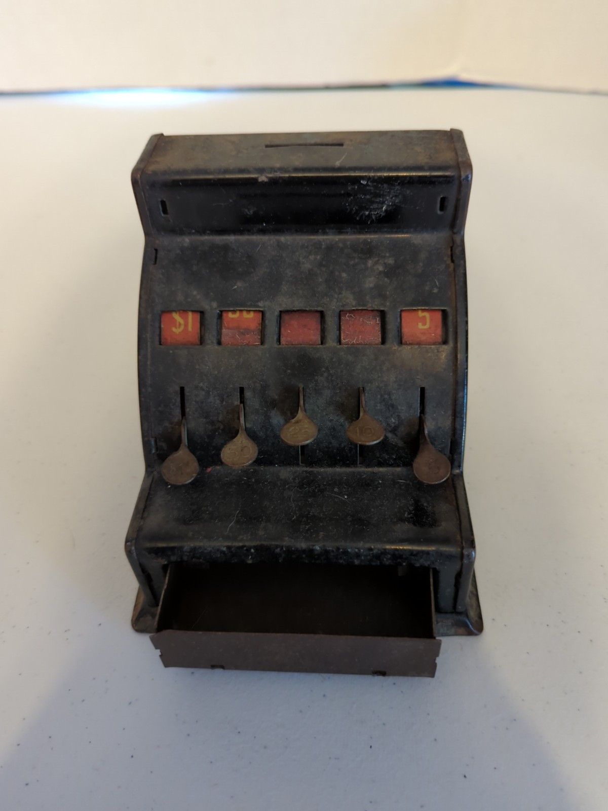 как выглядит Durable Toy Novelty Co Store Cash Register Vintage Metal Tin Coin Bank фото