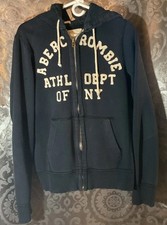 Abercrombie And Fitch Full Zip Hoodie Size M Little Distress Navy Blue
