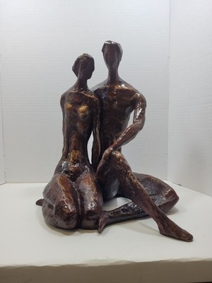 Abstract Bronze Finish Couple Sculpture Romantic Lovers Statue Resin Art Decor