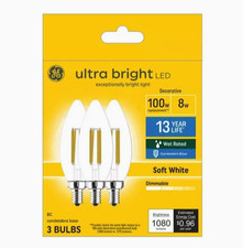 Ge Ultra Bright Led 100 Watt Soft White B12 Deco - Candle Bulbs 3 Pack