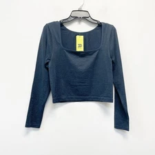 All In Motion Women's Lurex Seamless Long Sleeve Top Navy Blue Size XL