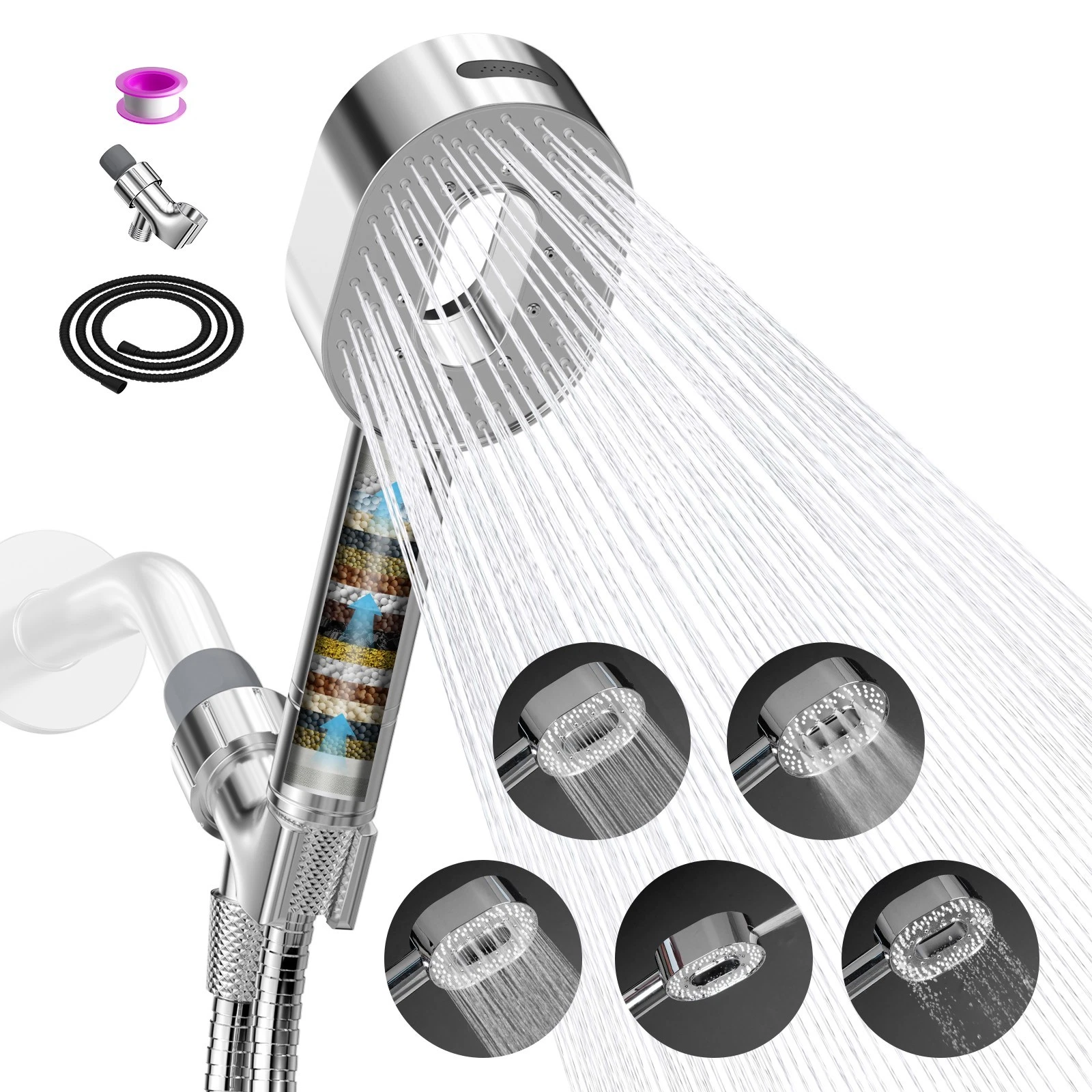 High Pressure Shower Head 5 Settings Handheld Shower Heads Spray 20 Stage Filter
Opens in a new wind