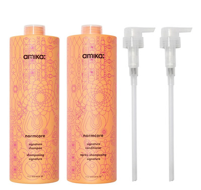 Amika Normcore Signature Shampoo and Conditioner 33.8 oz Duo + Liter Pumps