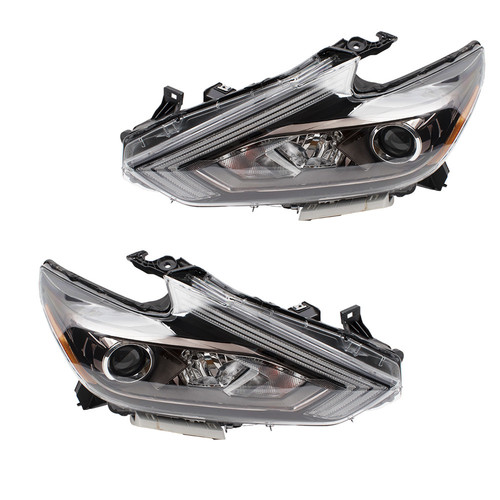 New Pair Set Halogen Headlight Black Housing Assembly for 16-18 Nissan Altima