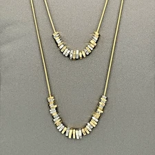 Chico’s 34 in Double GT Chain Necklace W/ Silver/ Gold Sliding Discs 4-482