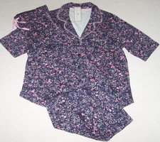 NWT Karen Neuburger Navy Blue/Pink MULTI DITSY FLORAL Pajama Set M ELBOW SLEEVES
