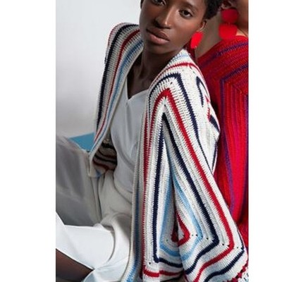 New Handmade Striped Casaco Cardigan by Catarina Mina $589 ONESIZE Marine Bay